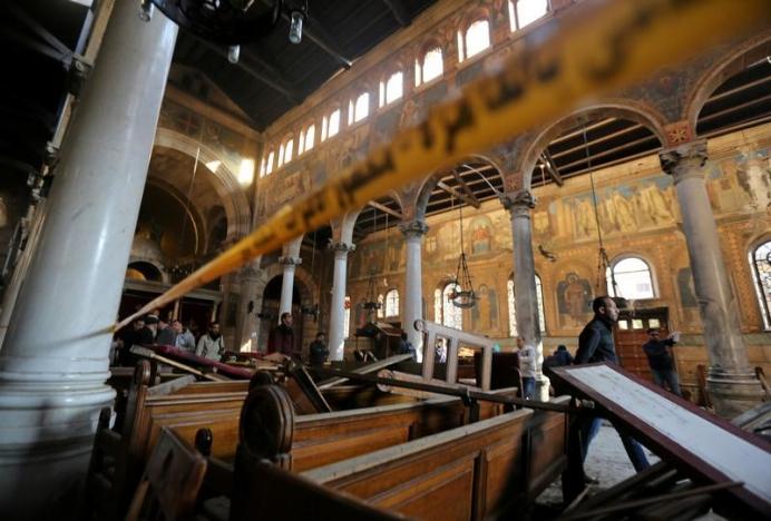 Damage from the explosion inside Cairo's Coptic Orthodox Cathedral is seen inside the cathedral in Cairo, Egypt December 11, 2016. REUTERS/Mohamed Abd El Ghany
